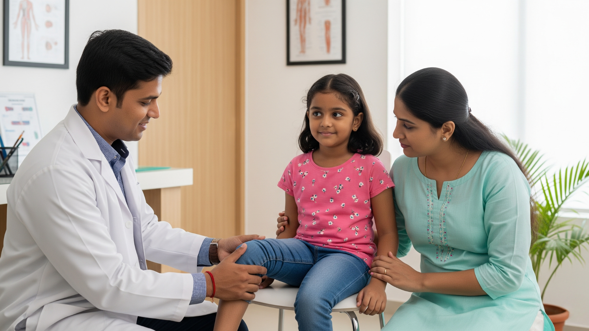 Orthopedic doctor caring for child